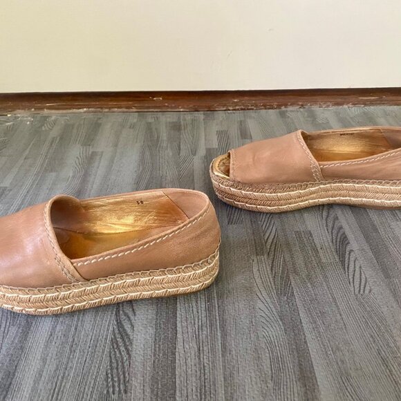 Prada Espadrille Tan /Nude Leather Whipstitch Platform Logo Shoes Size 38 - Picture 2 of 4